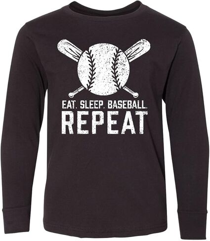 تي شيرت Inktastic Grunge Eat Sleep Baseball Repeat للشباب بأكمام طويلة in Kuwait
