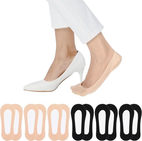 Nylon No Show Socks Womens, 6 Pairs Ultra Low Cut Liners Non Slip Footies for Size 5-12 Hidden Invisible Socks for Flat Loafer in Saudi Arabia