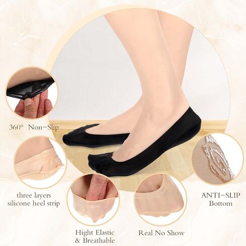 Nylon No Show Socks Womens, 6 Pairs Ultra Low Cut Liners Non Slip Footies for Size 5-12 Hidden Invisible Socks for Flat Loafer in Saudi Arabia