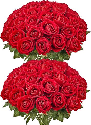 VEVOR Artificial Flowers, 60 pcs Real Looking White Foam Fake Roses Bulk, White Faux Bridal Shower with Stems for DIY Wedding Bouquets, Home Centerpieces Arrangements, Party Tables Decorations in Kuwait