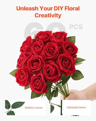 VEVOR Artificial Flowers, 60 pcs Real Looking White Foam Fake Roses Bulk, White Faux Bridal Shower with Stems for DIY Wedding Bouquets, Home Centerpieces Arrangements, Party Tables Decorations in Kuwait