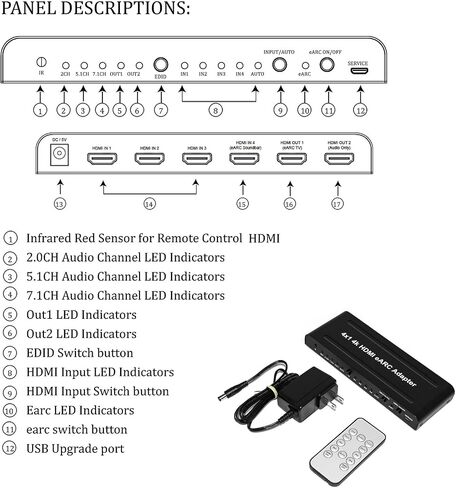 HDMI Switch with eARC Audio Extractor,4K60Hz HDMI Switch 2 in 1 with Audio Out,Supports 18Gbps,eARC/ARC,Soundbar,HDCP 2.2,LPCM 7.1,HDR10,Dolby Digital Plus(201EARC) in Saudi Arabia