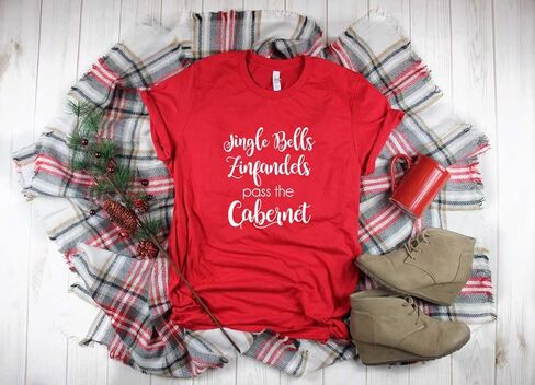 Christmas Shirt. Jingle Bells Zinfandels Pass The Cabernet. Funny Wine Shirt. Unisex Christmas T-Shirt. in Kuwait