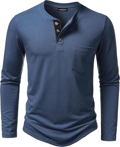 LucMatton Men's Lightweight Henley Shirt Casual Stretch Slim Fit Long Sleeve T-Shirt with Pocket in Saudi Arabia