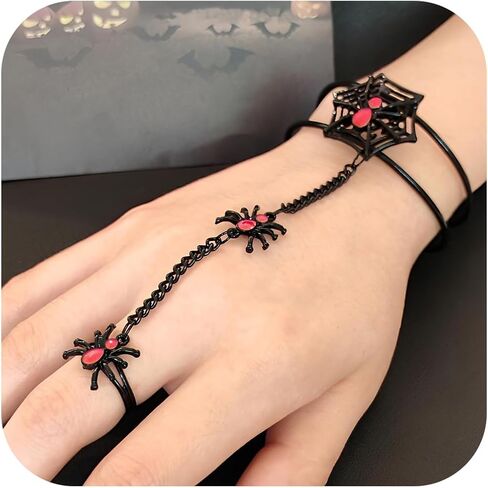 Nojess Goth Black Spider Hand Chain Bracelets for Women Punk Finger Ring Bracelet Slave Chain Hand Bracelet Spider Ring Bracelets Halloween Costumes Cosplay Accessories in Saudi Arabia