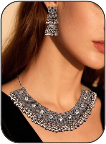 Ethnic Bell Beaded Necklace Bell Charm Earrings Vintage Tribal Necklace Chunky Necklace for Women Statement Jewelry Set in Saudi Arabia