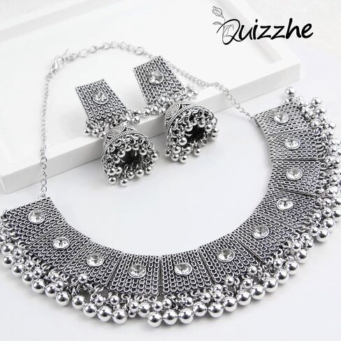 Ethnic Bell Beaded Necklace Bell Charm Earrings Vintage Tribal Necklace Chunky Necklace for Women Statement Jewelry Set in Saudi Arabia