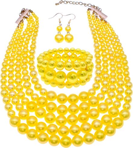 Big Faux Pearl Necklace for Women Large Pearls Choker Necklaces Chunky Pearl Necklace and Earrings Set 1920s Costume Pearl Jewelry in Kuwait