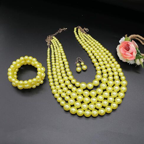 Big Faux Pearl Necklace for Women Large Pearls Choker Necklaces Chunky Pearl Necklace and Earrings Set 1920s Costume Pearl Jewelry in Kuwait