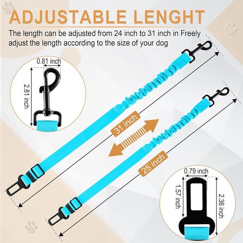 LivTee Dog Seat Belt for Car, 2 Packs Set Retractable Dog Car Harness Adjustable and Comfortable Dog Car Seatbelt Leash, Elastic Nylon Pet Safety Seatbelts for Vehicles, Dog Accessories for Car(Black) in Kuwait