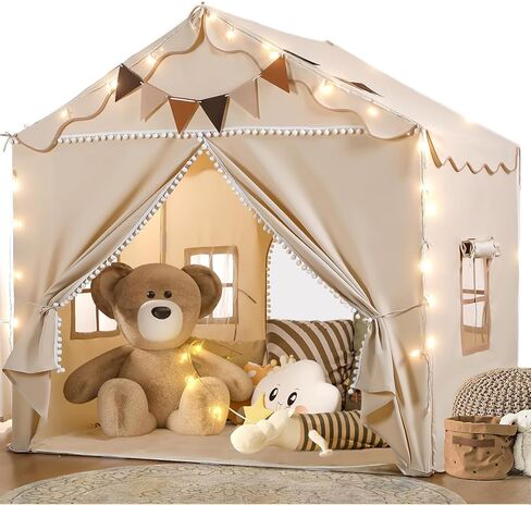 Treestone Play Tent for Kids ، 2 in 1 Toddler Tent مع حصيرة مبطنة وخفيفة ، ومسرح كبير للأطفال الداخليين والخارجيين ، و 2 من الأبواب و 4 نوافذ ، و 51 "× 39" × 53 "، وهدية لعبة للبنين والبنات in Kuwait