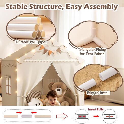 Treestone Play Tent for Kids ، 2 in 1 Toddler Tent مع حصيرة مبطنة وخفيفة ، ومسرح كبير للأطفال الداخليين والخارجيين ، و 2 من الأبواب و 4 نوافذ ، و 51 "× 39" × 53 "، وهدية لعبة للبنين والبنات in Kuwait