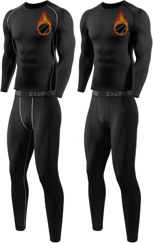2 Pack Thermal Underwear for Men Long Johns Fleece Lined Compression Pants Base Layer Cold Weather Top Bottom in Kuwait