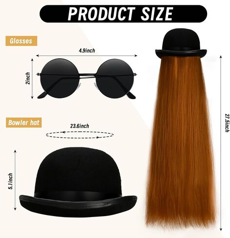 2 Pcs Halloween Brown Wig with Black Bowler Derby Hat Sunglasses for Men Women Halloween Carnival Cosplay Party Dress up in Saudi Arabia