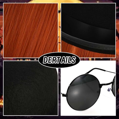 2 Pcs Halloween Brown Wig with Black Bowler Derby Hat Sunglasses for Men Women Halloween Carnival Cosplay Party Dress up in Saudi Arabia