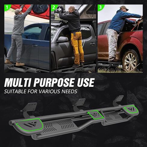 Three Raised Steps Running Boards Side Steps Compatible with 2019-2025 Dodge Ram 1500 Crew Cab New Body Design, Bolt-on Nerf Bar Step Bars, Heavy-Duty Steel Two Stairs Design (Black) in Saudi Arabia