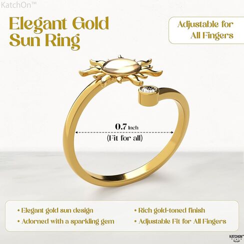 KatchOn, Elegant Sun Ring For Women – Adjustable, 0.7 Inch | Sunflower Ring Gifts for Women | Gold Adjustable Rings | Gift for Wife, Girlfriend, Wife, Friend, Anniversary, Birthday in Saudi Arabia