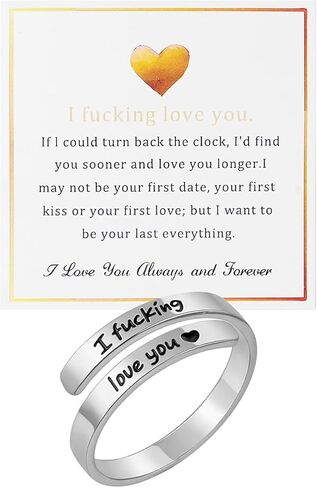 I Fcking Love You Ring for Women Adjustable Stainless Steel Letter Finger Ring I Love You Always and Forever Engraved Heart R-ing Promise Inspirational Jewelry for Wife Girlfriend Lover in Kuwait