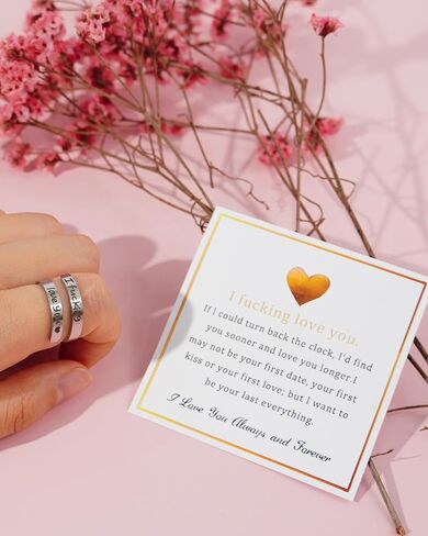 I Fcking Love You Ring for Women Adjustable Stainless Steel Letter Finger Ring I Love You Always and Forever Engraved Heart R-ing Promise Inspirational Jewelry for Wife Girlfriend Lover in Kuwait