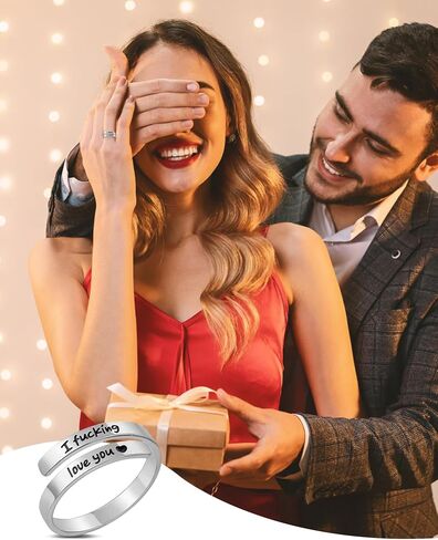 I Fcking Love You Ring for Women Adjustable Stainless Steel Letter Finger Ring I Love You Always and Forever Engraved Heart R-ing Promise Inspirational Jewelry for Wife Girlfriend Lover in Kuwait