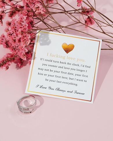 I Fcking Love You Ring for Women Adjustable Stainless Steel Letter Finger Ring I Love You Always and Forever Engraved Heart R-ing Promise Inspirational Jewelry for Wife Girlfriend Lover in Kuwait