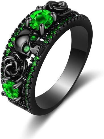 Black Boho Style Antique Gothic Skull Ring Oxidized Finished Round Cut Created Black Spinel CZ Cubic Zirconia Filled Engagement Promise Wedding Women's Band for Mom Lover, 10, Copper, in Saudi Arabia