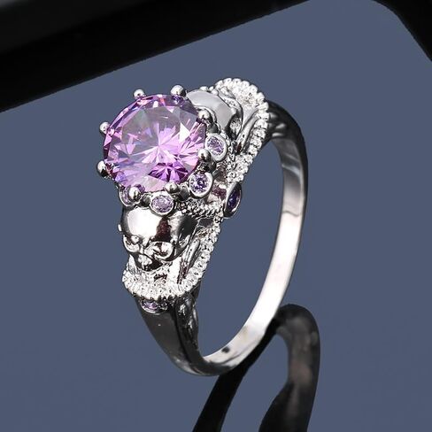 Black Boho Style Antique Gothic Skull Ring Oxidized Finished Round Cut Created Black Spinel CZ Cubic Zirconia Filled Engagement Promise Wedding Women's Band for Mom Lover, 10, Copper, in Saudi Arabia