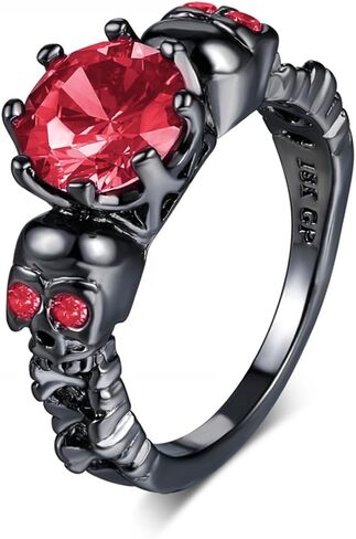 Black Boho Style Antique Gothic Skull Ring Oxidized Finished Round Cut Created Black Spinel CZ Cubic Zirconia Filled Engagement Promise Wedding Women's Band for Mom Lover, 10, Copper, in Saudi Arabia