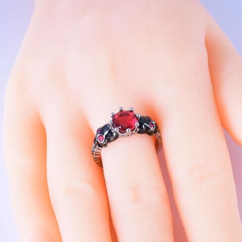 Black Boho Style Antique Gothic Skull Ring Oxidized Finished Round Cut Created Black Spinel CZ Cubic Zirconia Filled Engagement Promise Wedding Women's Band for Mom Lover, 10, Copper, in Saudi Arabia