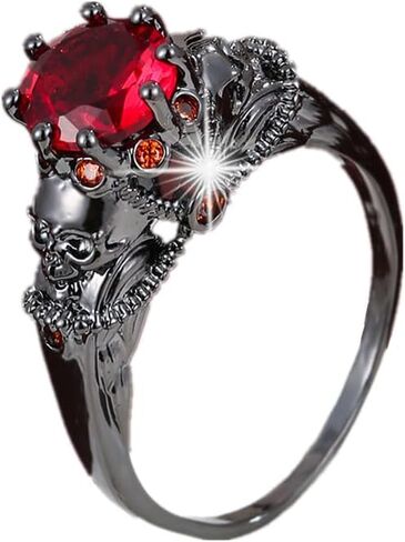 Black Boho Style Antique Gothic Skull Ring Oxidized Finished Round Cut Created Black Spinel CZ Cubic Zirconia Filled Engagement Promise Wedding Women's Band for Mom Lover, 10, Copper, in Saudi Arabia