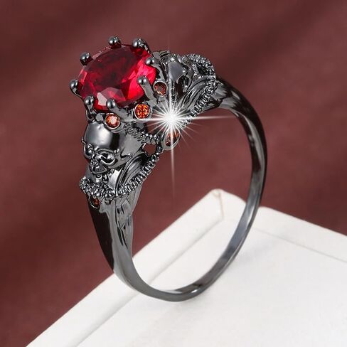 Black Boho Style Antique Gothic Skull Ring Oxidized Finished Round Cut Created Black Spinel CZ Cubic Zirconia Filled Engagement Promise Wedding Women's Band for Mom Lover, 10, Copper, in Saudi Arabia