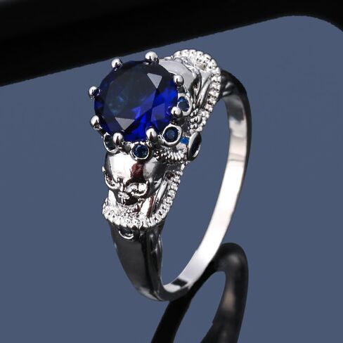 Black Boho Style Antique Gothic Skull Ring Oxidized Finished Round Cut Created Black Spinel CZ Cubic Zirconia Filled Engagement Promise Wedding Women's Band for Mom Lover, 10, Copper, in Saudi Arabia