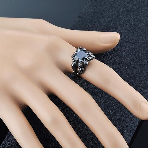 Black Boho Style Antique Gothic Skull Ring Oxidized Finished Round Cut Created Black Spinel CZ Cubic Zirconia Filled Engagement Promise Wedding Women's Band for Mom Lover, 10, Copper, in Saudi Arabia