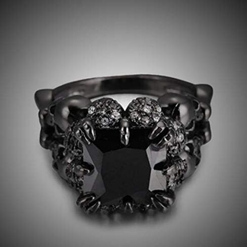 Black Boho Style Antique Gothic Skull Ring Oxidized Finished Round Cut Created Black Spinel CZ Cubic Zirconia Filled Engagement Promise Wedding Women's Band for Mom Lover, 10, Copper, in Saudi Arabia