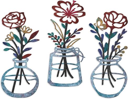 ANNILART 3 Piece Metal Wall Decor Art Modern Minimalist Trendy Nature Flower Wall Decor for Rustic Farmhouse Living Room Kitchen Bathroom Bedroom Dining Room Wall Hanging Wrought Iron Black in Saudi Arabia