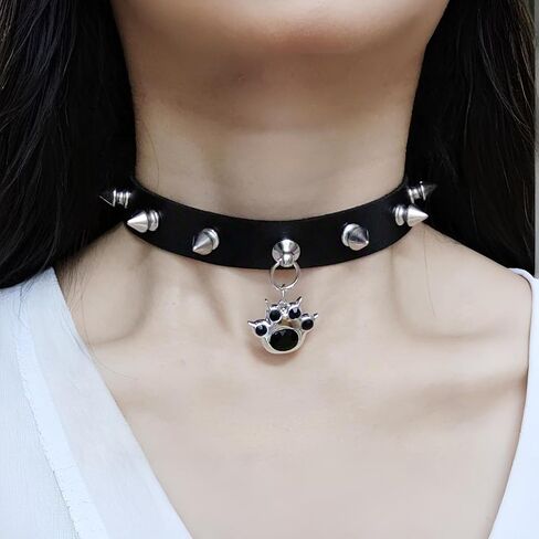 فاسق جلدية المختنق قلادة القوطية الأسود مسنبل المختنق طوق للنساء هالوين الجمجمة حلي مجوهرات تأثيري القوطية الملحقات in Kuwait