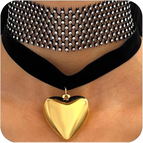 ZMANYIJEW 14K Gold Plated Large Heart Necklace for Women Big Heart Pendant Necklace Layered Chain Choker Halloween Cosplay Party Jewelry in Saudi Arabia