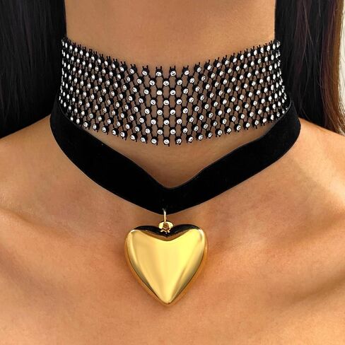 ZMANYIJEW 14K Gold Plated Large Heart Necklace for Women Big Heart Pendant Necklace Layered Chain Choker Halloween Cosplay Party Jewelry in Saudi Arabia