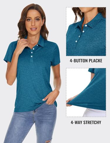 Polo Shirts for Women Moisture Wicking 4 Buttons Short Sleeve Shirt Quick Dry Workout Tops Collared for Athletic in Saudi Arabia