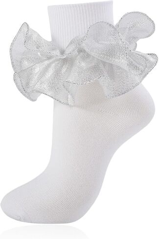 Women Big Ruffle Socks Adult Double Lace Turn Cuff Fluffy Frilly Ankle Dress Socks Cute Bobby Sock for Big Girls in Saudi Arabia