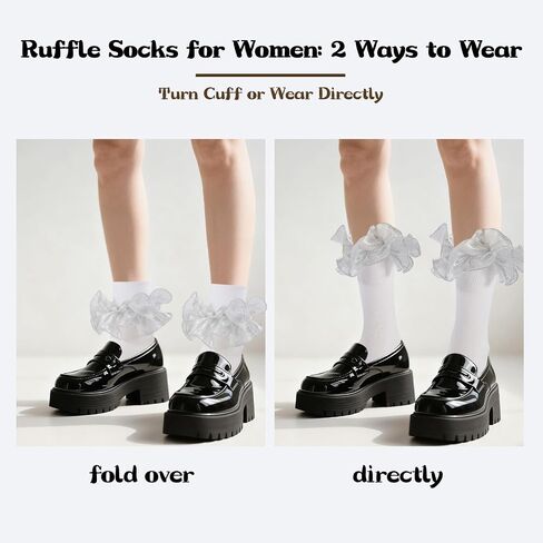 Women Big Ruffle Socks Adult Double Lace Turn Cuff Fluffy Frilly Ankle Dress Socks Cute Bobby Sock for Big Girls in Saudi Arabia