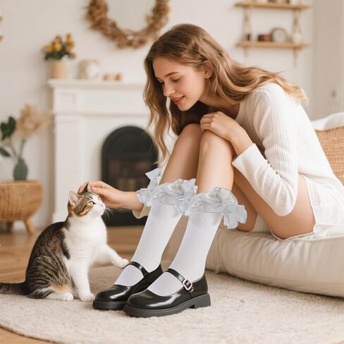 Women Big Ruffle Socks Adult Double Lace Turn Cuff Fluffy Frilly Ankle Dress Socks Cute Bobby Sock for Big Girls in Saudi Arabia