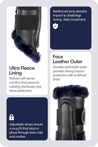 Equinavia Vali Ultra Fleece Brushing Boots | Faux Leather Outer | Luxurious Ultra Fleece Lining Splint Boots in Kuwait