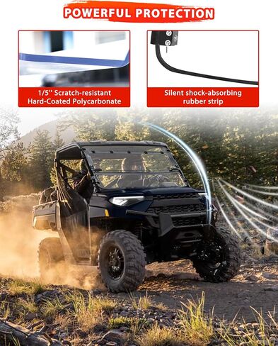 زجاج أمامي قابل للطي لملحقات Polaris Ranger XP 1000/ Crew/ Diesel/ XP 900 2017-2025، شفاف 1/5 بوصة مطلي بالصلب ومقابض مزدوجة من البولي كربونات، زجاج أمامي قلاب، مغلق/فتحات تهوية/مفتوح in Saudi Arabia