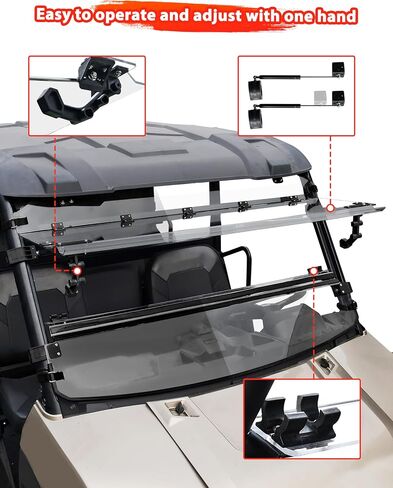 زجاج أمامي قابل للطي لملحقات Polaris Ranger XP 1000/ Crew/ Diesel/ XP 900 2017-2025، شفاف 1/5 بوصة مطلي بالصلب ومقابض مزدوجة من البولي كربونات، زجاج أمامي قلاب، مغلق/فتحات تهوية/مفتوح in Saudi Arabia