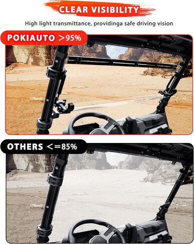 زجاج أمامي قابل للطي لملحقات Polaris Ranger XP 1000/ Crew/ Diesel/ XP 900 2017-2025، شفاف 1/5 بوصة مطلي بالصلب ومقابض مزدوجة من البولي كربونات، زجاج أمامي قلاب، مغلق/فتحات تهوية/مفتوح in Saudi Arabia