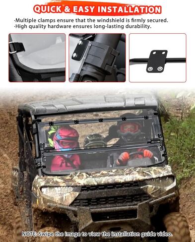 زجاج أمامي قابل للطي لملحقات Polaris Ranger XP 1000/ Crew/ Diesel/ XP 900 2017-2025، شفاف 1/5 بوصة مطلي بالصلب ومقابض مزدوجة من البولي كربونات، زجاج أمامي قلاب، مغلق/فتحات تهوية/مفتوح in Saudi Arabia