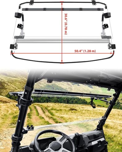 زجاج أمامي قابل للطي لملحقات Polaris Ranger XP 1000/ Crew/ Diesel/ XP 900 2017-2025، شفاف 1/5 بوصة مطلي بالصلب ومقابض مزدوجة من البولي كربونات، زجاج أمامي قلاب، مغلق/فتحات تهوية/مفتوح in Saudi Arabia