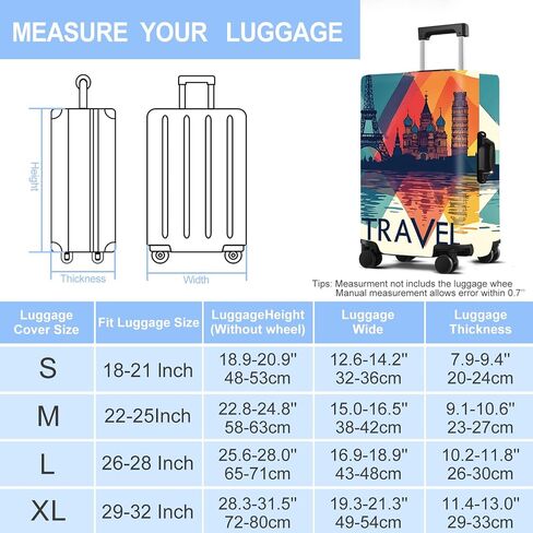 Luggage Cover Washable Suitcase Protector Anti-Scratch,Stretchable Fit for 20-34Inch Luggage Durable Travel Bag Cover with Zipper Closure (Travel-1, S(fits 20-22inch suitcase)) in Kuwait