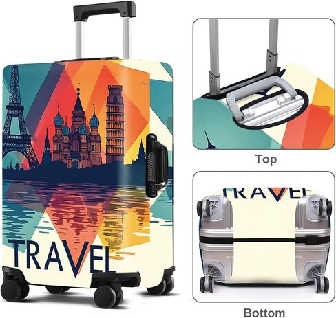 Luggage Cover Washable Suitcase Protector Anti-Scratch,Stretchable Fit for 20-34Inch Luggage Durable Travel Bag Cover with Zipper Closure (Travel-1, S(fits 20-22inch suitcase)) in Kuwait